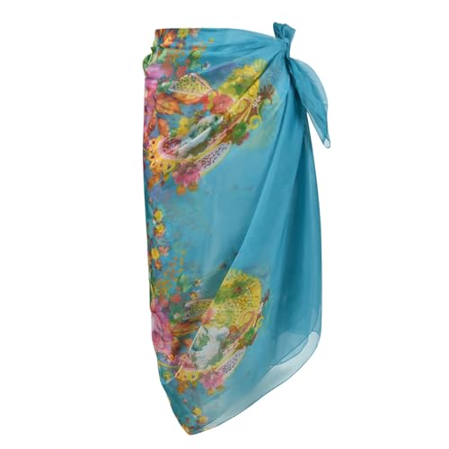 Womens Sexy Bohemian Floral Beach Cover Up Sarong Wrap Swimsuit Beachwear - color: B-blue