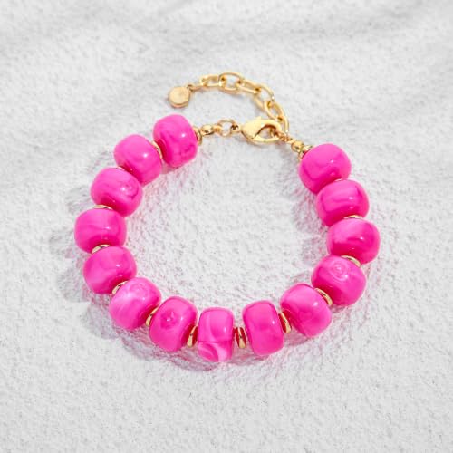 Chunky Beaded Bracelets for Women Boho Multicolor Acrylic Resin Beads Bracelet Adjustable Statement Bracelet Summer Beaded Jewelry - color: Beads bracelet-rose red