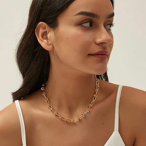 Aobei Pearl 18K Gold Plated Paperclip Chain Choker Satellite Chain Freshwater Cultured Biwa Pearl Pendant Necklace Dainty Turquoise Jewelry for Women - color: 18K Gold Plated Knot Chain