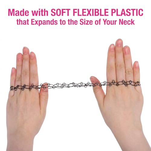 90s Tattoo Choker, 9 PCS 90s Tattoo Choker Necklace, Bracelet and Ring Set, Black Stretchy Gothic Chokers Adjustable Retro Gothic Grunge 90 Necklace Jewelry for Women Accessories