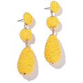 Boho Raffia Earrings Statement Dangle Earrings Cute Teardrop Ball Earrings Colorful Summer Jewelry Handmade Rattan Earrings for Women - color: Yellow