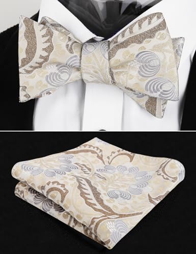 Alizeal Mens 2pcs Classic Floral Pattern Self-tied Bow Tie and Handkerchief Set - color: 035-khaki+brown