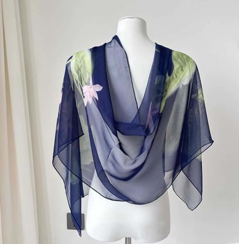 Xyueanlo Fashion Scarves for Women Lightweight Elegant Scarf Sunscreen Wraps Shawls - color: Plum Flower Orchid Navy Blue
