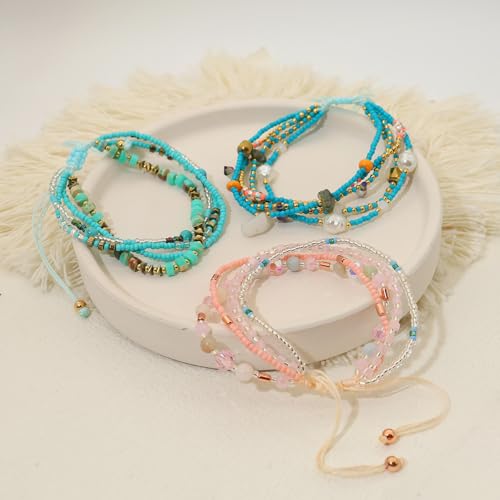 Fuqimanman2020 Boho Braided Beaded Ankle Bracelets Handmade Adjustable Beach Wrap Bracelet Draw String Anklets Bracelets Gifts for Women - color: Turquoise B