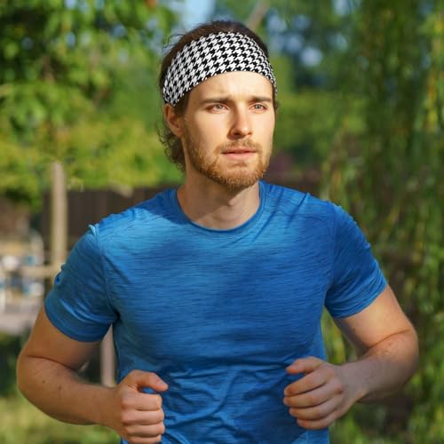Black and White Houndstooth Elastic Headband Sweat Wicking Hair Accessory for Workout, Yoga, Daily Wear - color: 8
