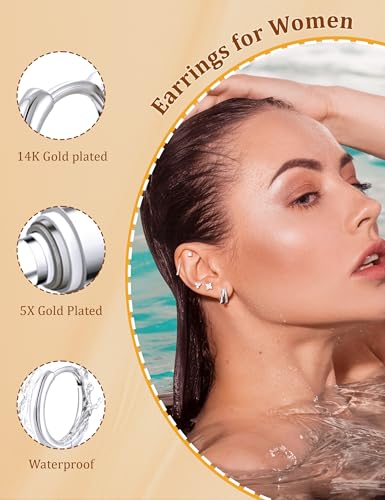 M MOOHAM Flat Back Earring Stacks for Women, Hypoallergenic 14k Real Gold Plated Hoop Stud Cartilage Earrings Stack Set Small Cute Helix Huggie Hoop Drop Earrings Trendy Jewelry Gifts for Women - color: Silver-Plated