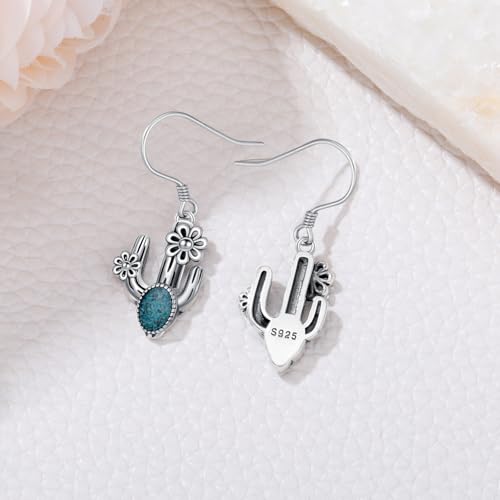 Western Earrings for Women 925 Sterling Silver Turquoise Western Country Dangle Drop Earrings Country Jewelry Gifts for Cowgirl Cowboy - style: Cactus-A