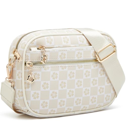Crossbody Purse for Women Small Crossbody Bags Trendy Vegan Leather with Adjustable Shoulder Straps Gift for Mother Wife Mom - color: Checkered Beige Minimalism