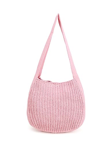 ENBEI Women's Crochet Tote Bag Knit Shoulder bag,Aesthetic Bag,Cute Eco-Friendly Tote for Travel,Daily Use,Gift Box Packaging - color: Pink