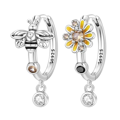 925 Sterling Silver Dangle Earrings for Women, Butterfly&Bee Animals Design, Hypoallergenic Jewelry gifts - color: Bee daisy earrings