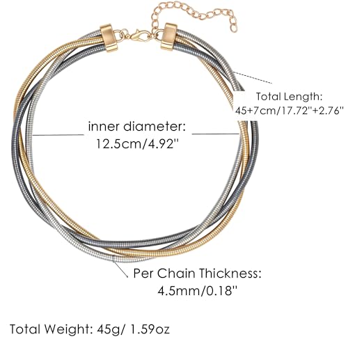 Chunky Gold Collar Choker Statement Necklace for Women Trendy | Gold Plated Layered Twist Flat Thick Snake Herringbone Chain African Torque Necklace Prom Boho Necklaces Party Jewelry Gift - style: 3 Twisted Chain/Gold&Silver