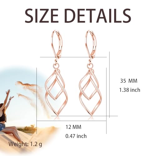 Leverback Earrings Dangle Earrings for Women Dangly Earrings Anniversary Birthday Gifts for Women - style: Double Linear-Rose Gold