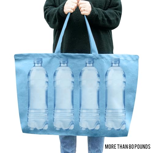 Large Canvas Tote Bag-Extra Big Shopping Beach Totes Bags Reusable Largest Grocery Plain Solid Bag 28"x8"x16" - color: Sky Blue