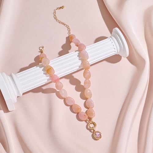 Multicolor Irregular Beaded Necklace for Women Chunky Resin Oval Bead Choker with Cubic Zirconia Pendant Summer Beach Mothers Day Gifts - color: XL23350C