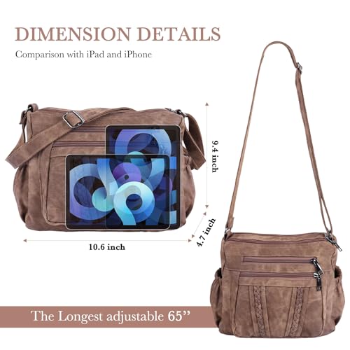 ELDA Crossbody Bags For Women Pocketbooks Soft PU Leather Purses and Handbags Multi Pocket Shoulder Bag - color: Retro Brown