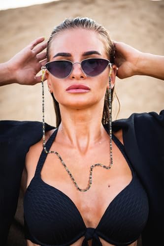 Damanse Beaded Glasses Chain,Eyeglass & Sunglass Strap For Women Stylish - color: Black Quartz Rutilated
