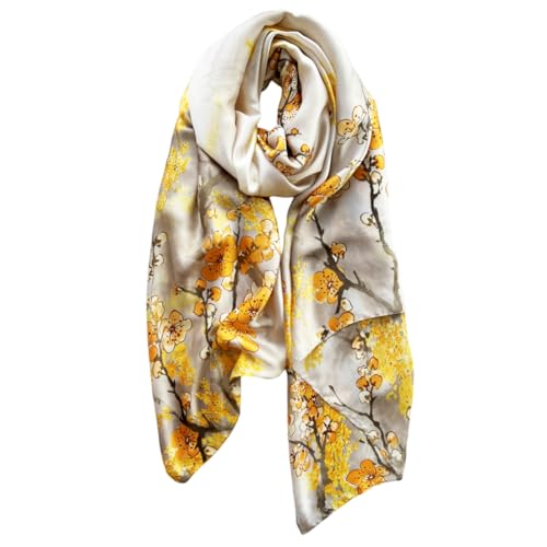 Long Silk Like Scarf Lightweight Satin Scarves Large Sunscreen Shawl Wrap for Women - color: 021.flowers Yellow