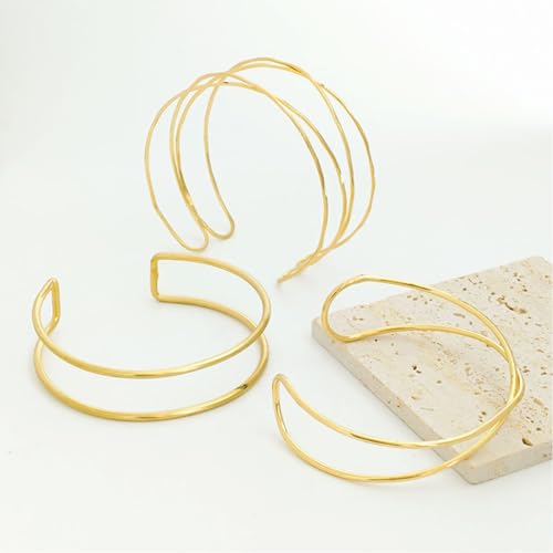 2PCS Gold Arm Cuff Bracelets for Women Jewelry Upper Arm Open Adjustable - style: Style A
