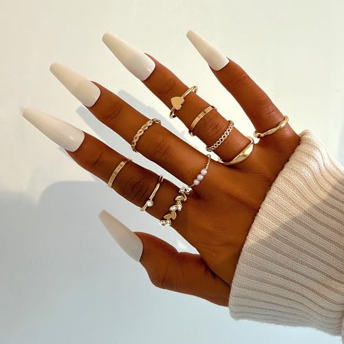 FAXHION 24-60 Pcs Gold Stackable Rings for Women, Knuckle Rings Chunky Gold Ring Set Dainty Stacking Cute Rings, Multiple Sizes Cute Jewelry Set Gift - style: Gold-24 Pcs
