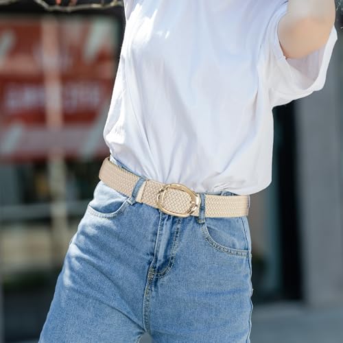 Yaopeing 3 Pack Braided Canvas Stretch Woven Belt for Women Ladies,Elastic Waist Belt for Dress