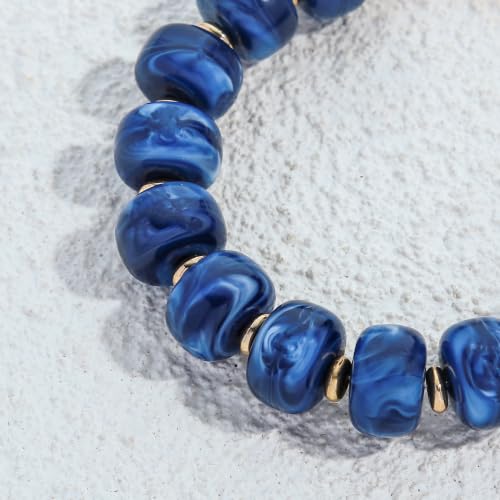Chunky Beaded Bracelets for Women Boho Multicolor Acrylic Resin Beads Bracelet Adjustable Statement Bracelet Summer Beaded Jewelry - color: Beads bracelet-dark blue