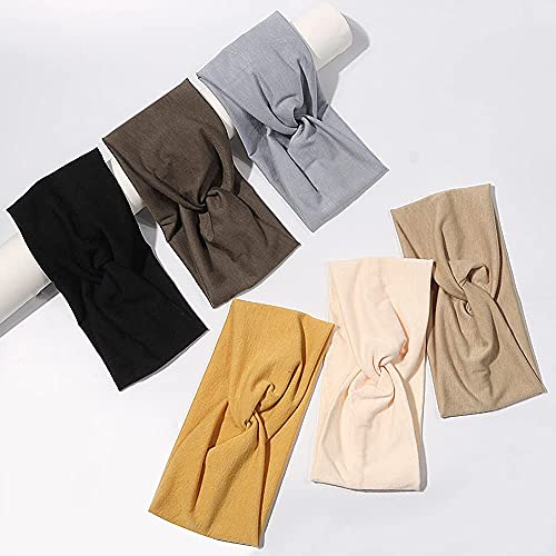 Artilady 6 Pack Wide Boho Headbands for Women - Soft Yoga Elastic Hair Bands for Girls Workout Running Sport Headwrap Non-slip Breathable (Solid) - color: 6pcs Solid