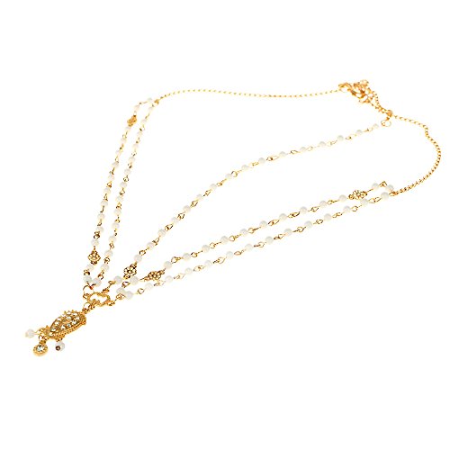 Gold Tone Indian Style Hair Pendant Circular Head Chain Headpiece. Crystal Water Drop. (Double Pearl Layer) 13.6" X 23.3 X 1.7.
