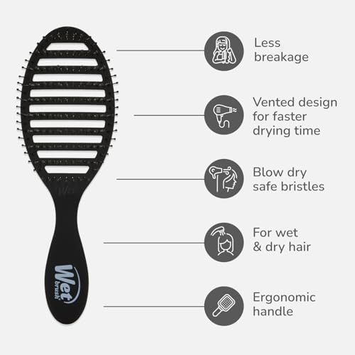 Wet Brush Speed Dry Hair Brush, Black Frost - Vented Design & Soft HeatFlex Bristles Are Blow Dry Safe - Ergonomic Handle Manages Tangles - Pain-Free Hair Accessories - color: Frost Black, size: 1 Count (Pack of 1)