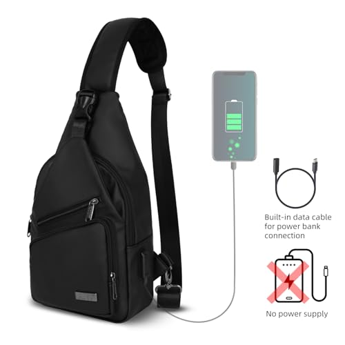 AMJ Crossbody Sling Bag Men Women, Casual Shoulder Backpack, Chest Daypack Satchel for Hiking Travel - color: Black Leather, size: Small