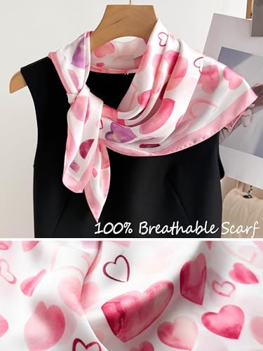 Silky Scarf for Women Lightweight Satin Bandanas Neck Hair Wrap For Sleeping Head Scarves 27.5" - color: A24 Pink Heart /27.5"
