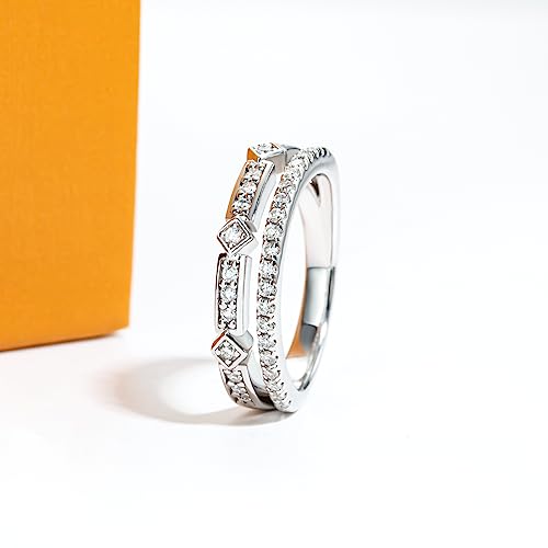 Moissanite Eternity Rings Wedding Bands D Color VVS1 Clarity Round Brilliant Cut 925 Sterling Silver 5/6 Stones Anniversary Band Rings for Women with Certificate - color: Double rows band