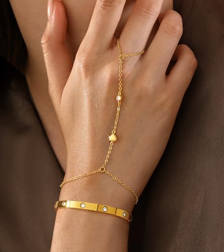 doubgood Gold Bracelets for Women, 5 Piece 14K Gold Plated Bracelet Stack Beaded Ball Jewelry Sets Gifts for Women - color: Style 6-Gold Hand Chain+Bangle