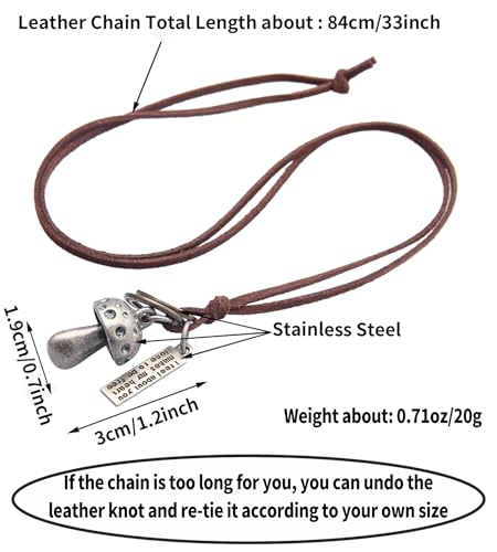 Kelake Leather Necklace for Women Men Teen Vinatge Boho Alloy Pendant Choker Jewelry Fashion Sweater Necklaces with Adjustable Genuine Leather Chain - color: Antique Silver Mushroom Pendant
