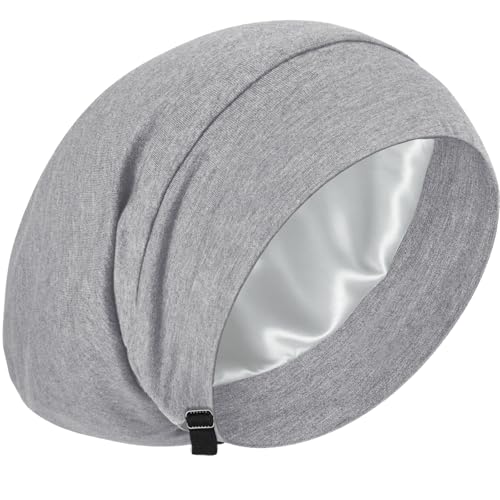 100% Mulberry Silk Bonnet for Sleeping Women Men, Real Silk Lined Bonnets for Curly Hair, Braid Sleep Cap Black Womens - color: Light Gray