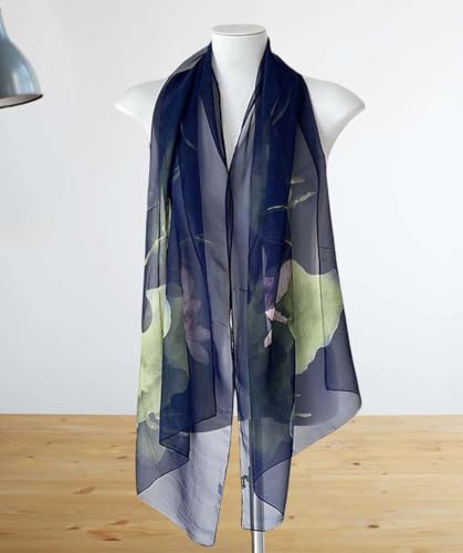 Xyueanlo Fashion Scarves for Women Lightweight Elegant Scarf Sunscreen Wraps Shawls - color: Plum Flower Orchid Navy Blue