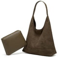 Womens Fashion Suede Shoulder Bags Large Tote Bag Retro Purse Handbag Casual Work Ladies Top Handle Satchel - color: A-green