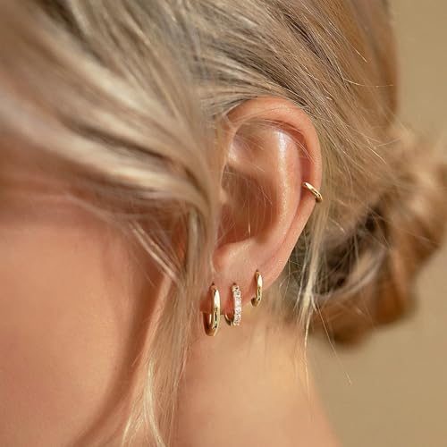 JINEAR 4 Pairs Gold Hoop Earrings Set for Women, 14K Plated Chunky Gold Hoop Earrings Dainty Simple Gold Earrings Hypoallergenic Non Tarnish Small Hoop Earrings Cartilage Earrings Jewelry Gift - color: 4 Pairs Hoop Earrings-C