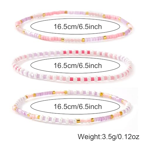 Dainty Gold Plated Tiny Ball Colorful Beaded Stack Bracelets Sets for Women,3Pcs Stackable Cute Bracelet Stretch Trendy Ball Jewelry Friendship Gift - color: light blue