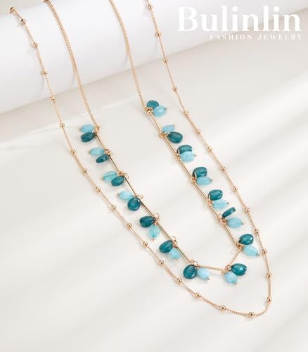 BULINLIN Layered Long Necklaces for Women Long Beaded Chain Necklace CostumeJewelry Mothers Day Gifts for Mom - color: Sea green