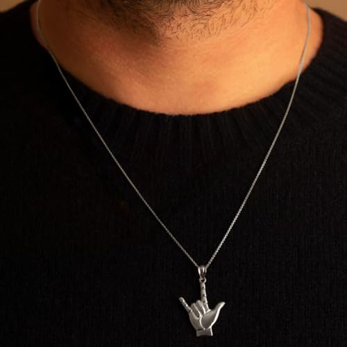 Claddagh Gold .925 Sterling Silver I Love You American Sign Language ASL Hand Sign Charm Pendant Necklace (S/L) | Choice of Pendant Only or Chain Length - size: Pendant With 18" Chain, style: Large
