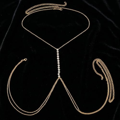 Gold Body Chain for Women Rhinestone Waist Chain Summer Beach Layered Body Chain Jewelry for Women Nightclub Party Accessories