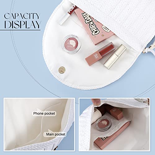 Frienda Straw Purses for Women Straw Clutch Crossbody Bag Summer Beach Shoulder Bag Woven Envelope Wallet Handbags - color: White