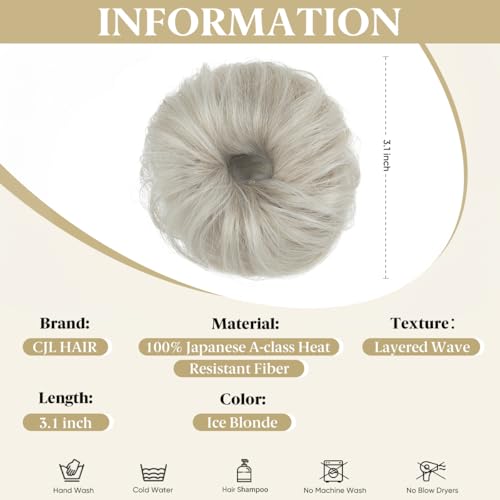 CJL HAIR 2PCs Small Cute Messy Bun Hair Piece for Thin Hair Women Mini Synthetic Curly Bun Scrunchies Updo Hairpieces Ice Blonde - color: 2PCS-Ice Blonde