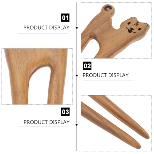 SHOWERORO Handmade Green Sandalwood Hair Fork Tiger Hairpin Double Prong Bun Hair Stick for Women for Elegant Updo