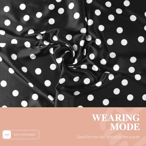 35” Satin Large Square Head Scarves-Like Silk Satin Scarf for Hair Wrapping at Night Bandana Square Scarf for Sleeping - color: Big Polka Point-black