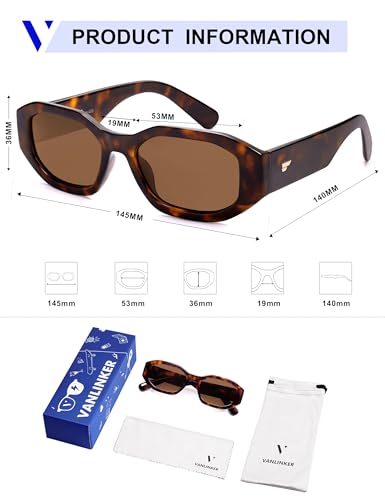 VANLINKER Trendy Polarized Hexagon Sunglasses for Women Men Retro 90s Rectangle Shades Vintage Square Frame VL9887 - color: C2-tortoiseshell/Brown