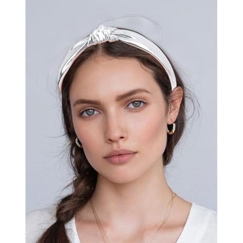 YISSION Silver Knotted Headband Wide Headbands for Women No Slip Fashion Head Band Top Knot Hairband Hair Accessories for Women - color: Silver