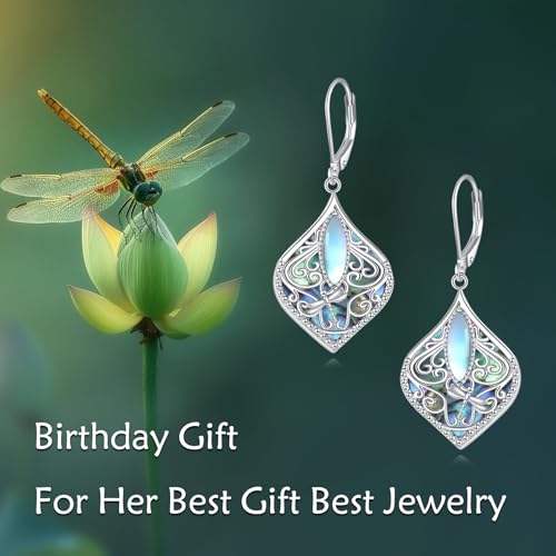 TIGER RIDER Abalone Shell 925 Sterling Silver Dangle Earrings Lightweight Filigree Dangle Drop Earrings for Women - style: Dragonfly Monnose
