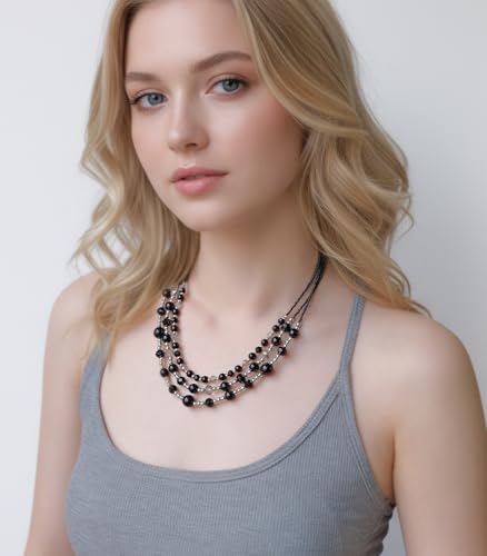 Noessla Beaded Statement Necklaces for Women Layered Chunky Bead Necklace Fashion Costume Jewelry Gifts for Mom - color: Black