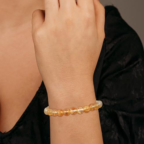 Gnamy Healing Crystal Bracelet for Women, Natural Stone Beaded Healing Crystal Bracelet Triple Protection Stress Relief Beads Jewelry Birthday Gifts Jewelry for Her - style: Citrine